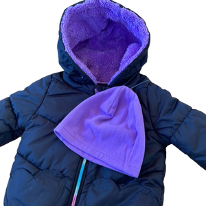 London Fog Puffer coat girls black/purple with hat Med 5/6 New